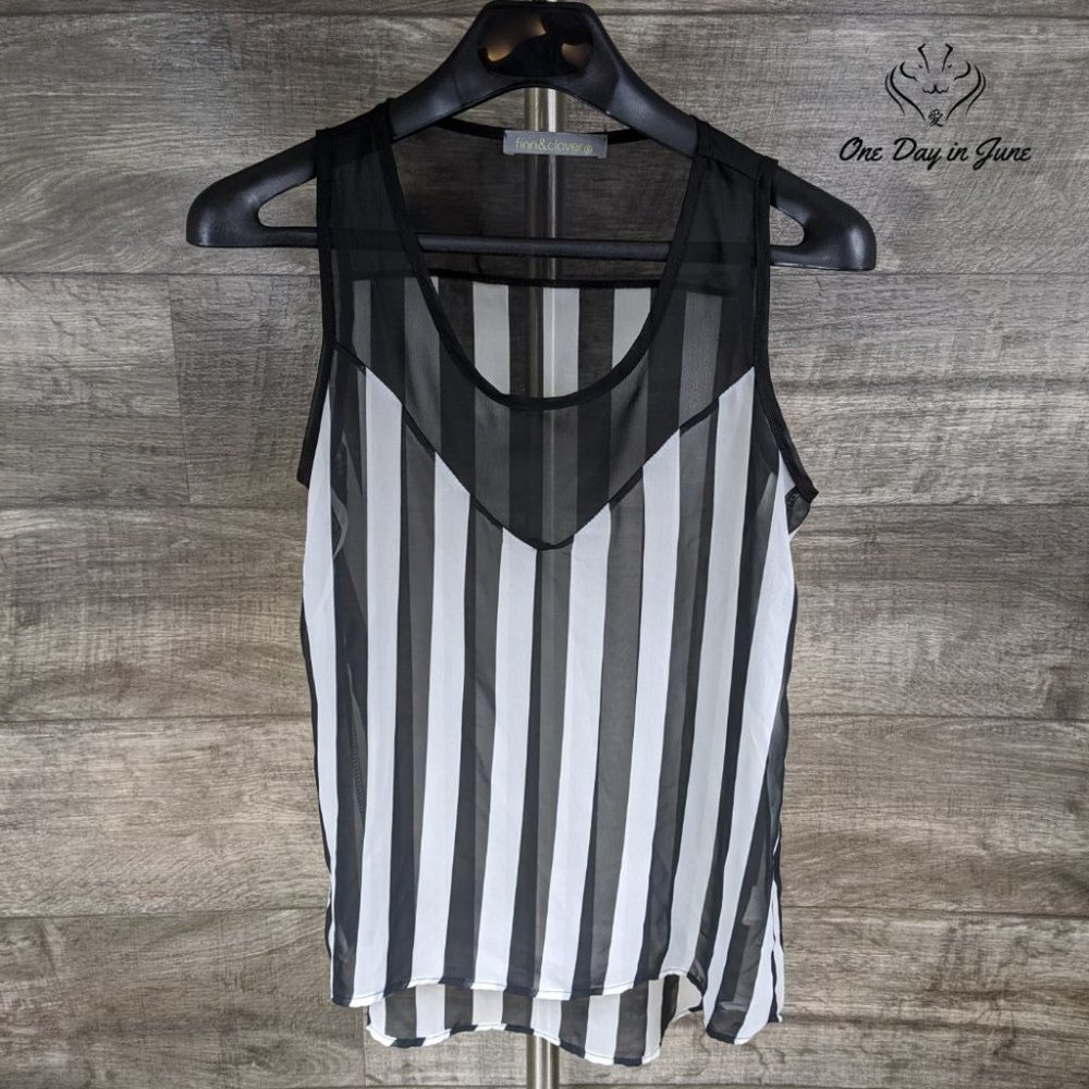 Sheer Sleeveless Black and White Striped Top